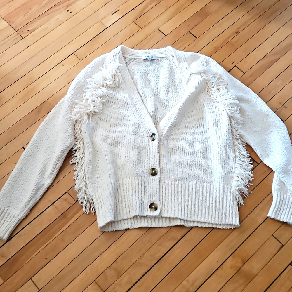 Madewell Chatterton Ivory Fringe Cardigan Sweater - Size S